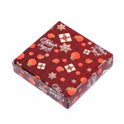 Подарочная коробка сборная с окном "Мандарины и подарки", 11,5 х 11,5 х 3 см