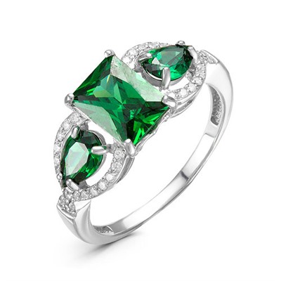Серебряное кольцо с фианитами зеленого цвета 106