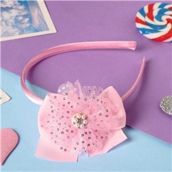 Ободок для волос "Июлия" драгоценный цветок блеск, 8х6 см, розовый
