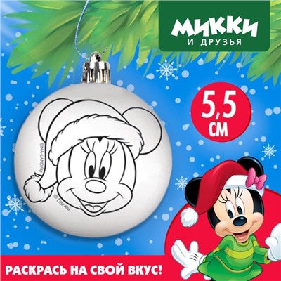 Новогодний шар под роспись "С Новым годом" Микки Маус, размер шара 5,5 см