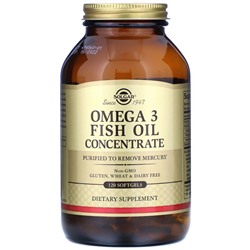 Омега-3 концентрат Omega-3 Fish oil Concentrate 1000 mg Solgar 120 капс.