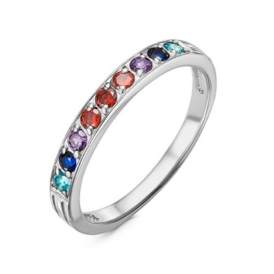 Серебряное кольцо с разноцветными  фианитами - 1133