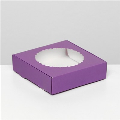 Подарочная коробка сборная с окном, 11,5 х 11,5 х 3 см , сиреневый