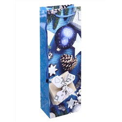 Пакет подар. с глянц. ламинац. 12x36x8,5 см (Bottle) Праздничная композиция на синем, 157 г