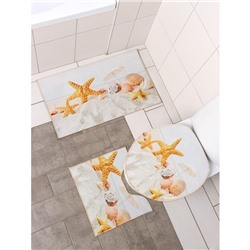 Набор ковриков для ванной и туалета Доляна «Ракушки», 3 шт: 38×46, 40×45, 45×75 см