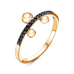 Позолоченное кольцо с черными фианитами - 1284 - п
