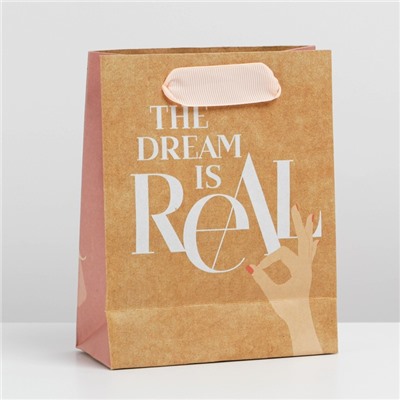 Пакет крафтовый вертикальный «The dream is real», S 12 × 15 × 5.5 см