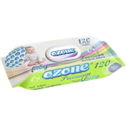 Салфетки влажные Ozone Premium Антибактериальные для детей Алоэ, 120 шт. клапан