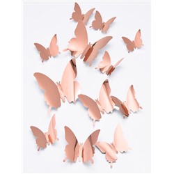 Набор зеркальных 3D бабочек 12 шт (розовое золото)