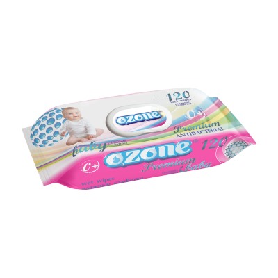 Салфетки влажные Ozone Premium Антибактериальные для детей Ромашка, 120 шт. клапан