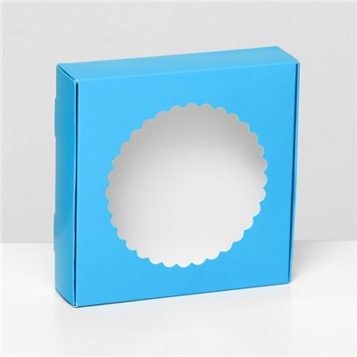 Подарочная коробка сборная с окном, 11,5 х 11,5 х 3 см , голубой