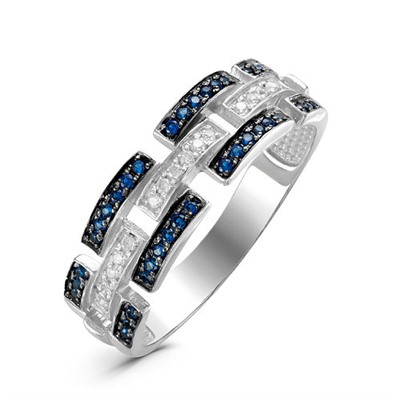 Серебряное кольцо с фианитами синего цвета 092