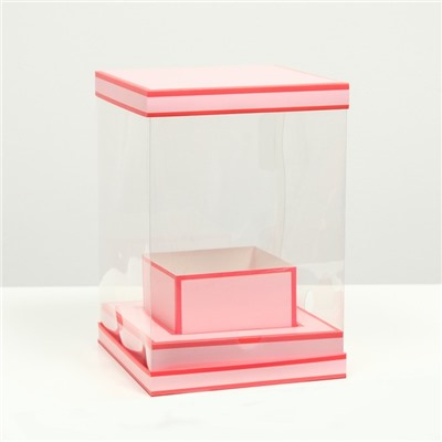 Коробка для цветов с вазой и PVC окнами складная, насыщенно-розовый, 16 х 23 х 16 см