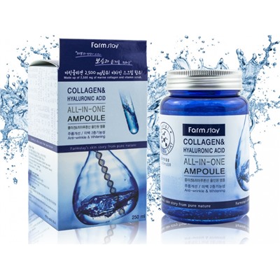 Ампульная сыворотка с коллагеном и гиалуроновой кислотой FarmStay Collagen & Hyaluronic Acid All-in-One Ampoule 250 ml