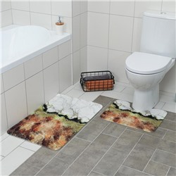 Набор ковриков для ванной и туалета Доляна «Мрамор», 2 шт: 79×50, 50×39 см, цвет коричнево-белый