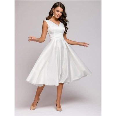 Платье белое длины миди с кружевной вставкой без рукавов