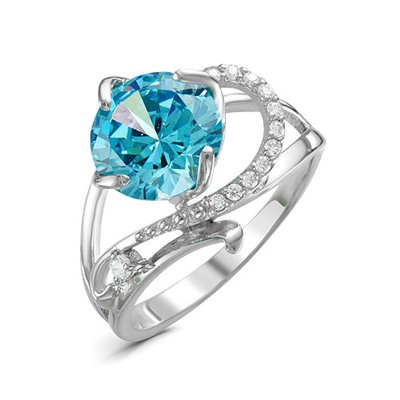 Серебряное кольцо с фианитом голубого цвета 053