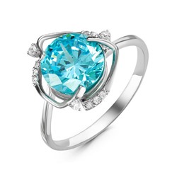 Серебряное кольцо с фианитом голубого цвета 003