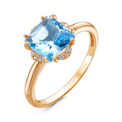 Позолоченное кольцо с голубым фианитом - 1182 - п