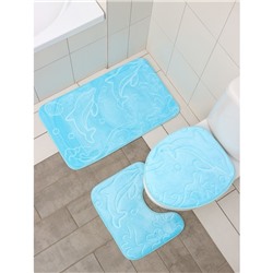Набор ковриков для ванной и туалета Доляна «Дельфины», 3 шт: 39×43, 40×50, 50×80 см, цвет МИКС