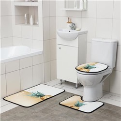 Набор ковриков для ванной и туалета Доляна «Ананас», 3 шт: 50×80, 45×50, 38×43 см
