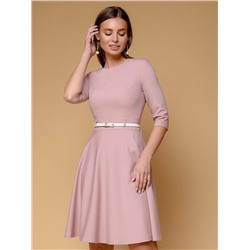 Платье розовое с рукавами 3/4 и расклешенной юбкой