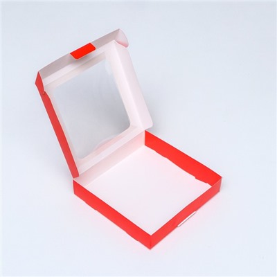 Коробка самосборная с окном красная, 16 х 16 х 3 см