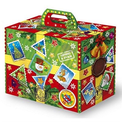 Новогодняя упаковка из картона без кондитерского набора "Посылка от Деда Мороза" (Посылка с марками)"