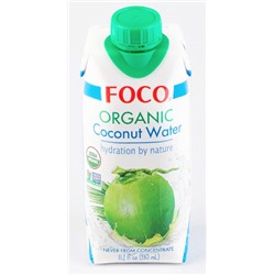 Вода кокосовая без сахара органическая Organic Coconut Water FOCO 330 мл. TetraPak