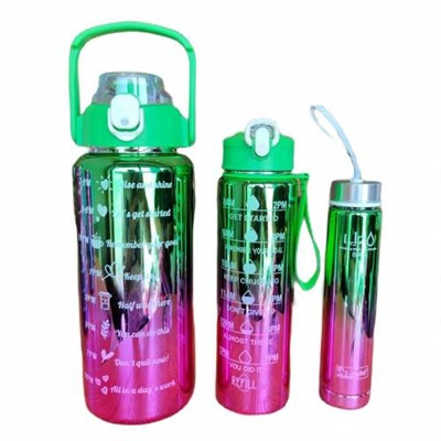 Бутылка для воды спортивная 3 в 1 с гальваническим покрытием, градиентный цвет 640 мл пружинная крышка оптом