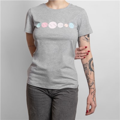 Женская футболка с принтом - серая, размер L